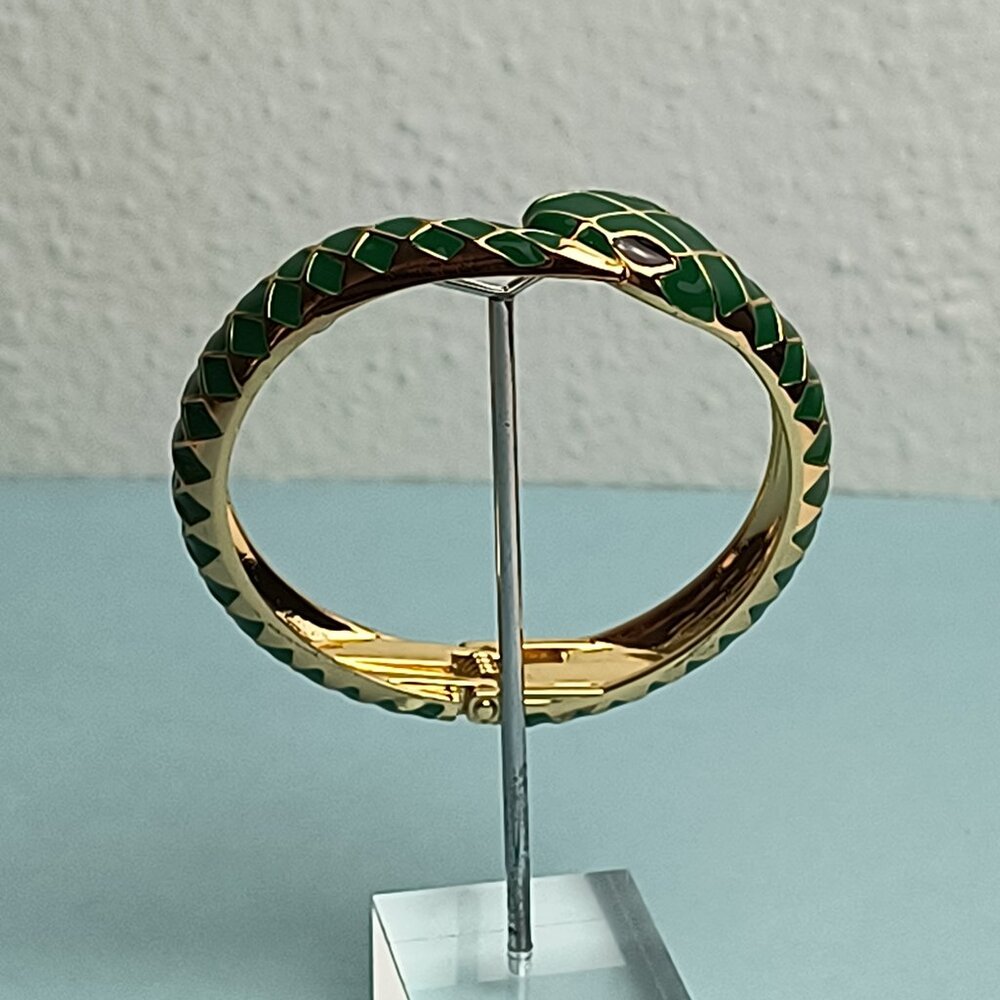 Serpenti Snake Enamel Hinged Cuff Bracelet Cut Diamond Emerald Green Gol… - Picture 7 of 7